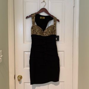 Nicole Miller Black and Gold Cocktail Dress